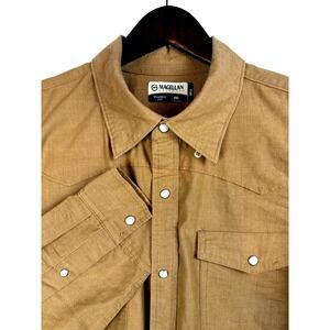 Magellan Outdoors Mens Long Sleeve Snap Front Classic Fit Shirt Tan 2XL